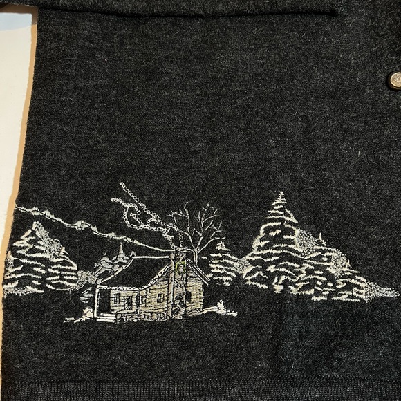 Woolrich Women Large Charcoal Gray Button-Up Cardigan Embroidered Forest Vintage - Picture 3 of 11